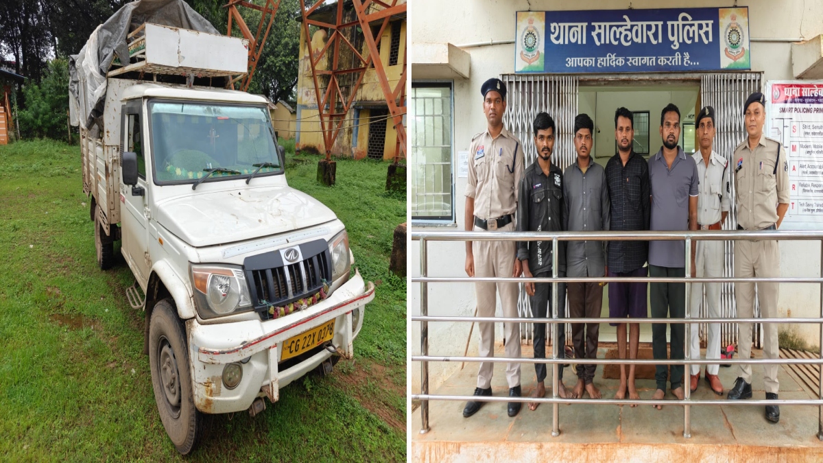 पशु तस्करी पर बड़ी कार्रवाई: दो पिकअप में ठूंस-ठूंसकर भरे 10 मवेशी बरामद, 4 आरोपी गिरफ्तार