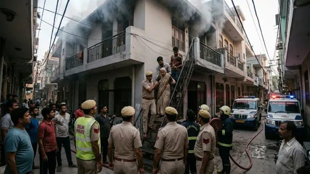 बलजीत नगर में भीषण आग से मची अफरातफरी, धुएं और लपटों के बीच पुलिस ने 4 लोगों को बचाया