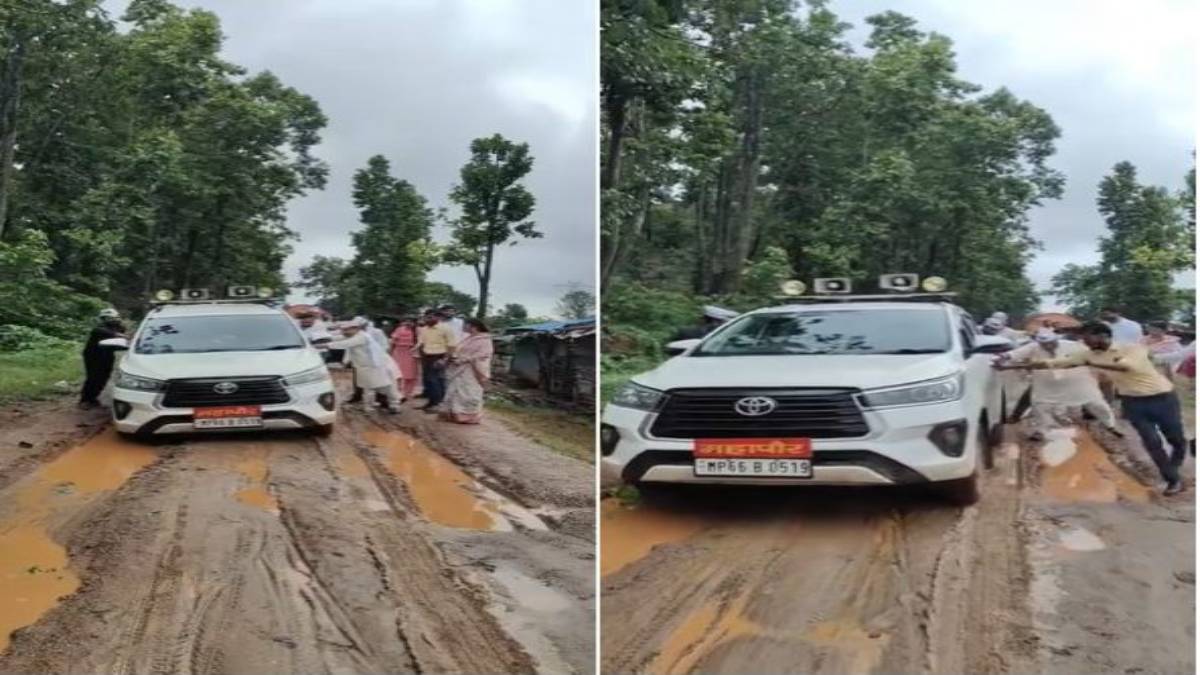 सड़क मांग रहे ग्रामीणों के समर्थन में पहुंचीं महापौर: कीचड़ में फंसी गाड़ी, कार्यकर्ताओं ने लगाया धक्का, 2 किसी पैदल चलीं रानी अग्रवाल
