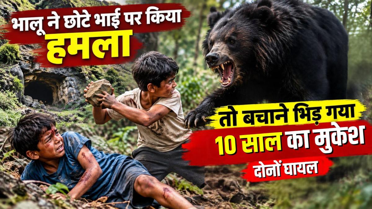 भालू ने छोटे भाई पर किया हमला तो बचाने भिड़ गया 10 साल का मुकेश, पत्थर मारकर भगाया, दोनों घायल