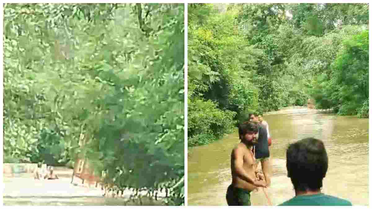 उफनती नदी में उतारा ट्रक: मर्जुआ नदी के बीच बहाव में फंसा वाहन, 6 फीट गहरे पानी में तैरकर पुलिस ने 3 को बचाया 