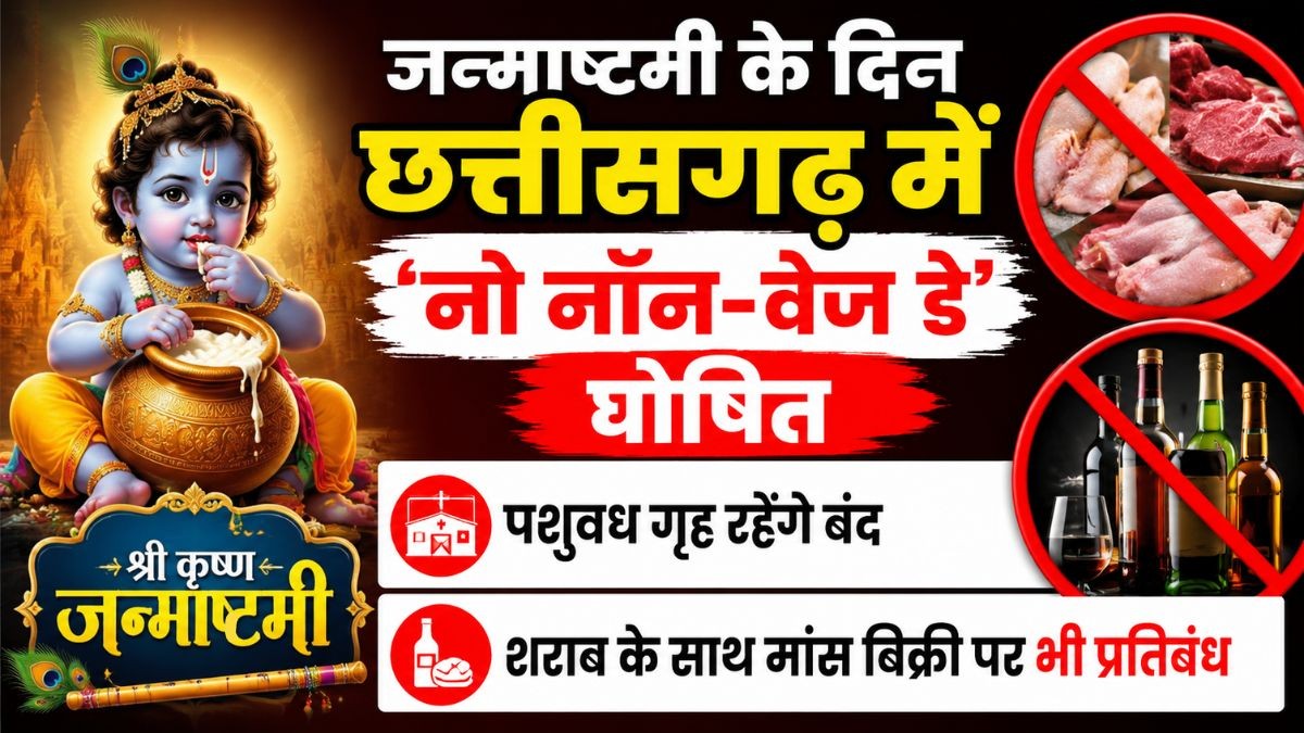 जन्माष्टमी के दिन छत्तीसगढ़ में ‘नो नॉन-वेज डे’ घोषित: पशुवध गृह रहेंगे बंद, शराब के साथ मांस बिक्री पर भी प्रतिबंध