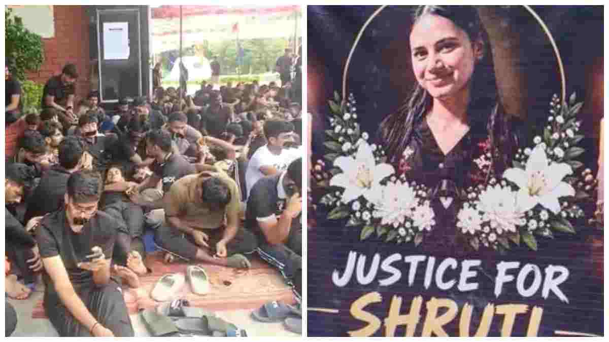 LNIPE में छात्रों का धरना नौवे दिन भी जारी: ब्लैक टी शर्ट और मुंह पर टेप लगाकर जताया विरोध, कुलसचिव  के इस्तीफे और 50 लाख मुआवजे की मांग पर अड़े   