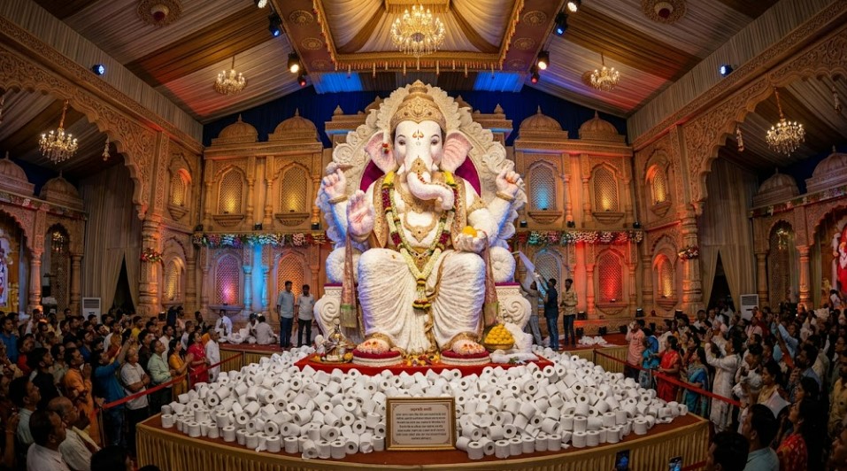 सूरत में 700 KG टिश्यू पेपर से बन रहे 22 फीट के बप्पा, दिखेगा भव्य नजारा