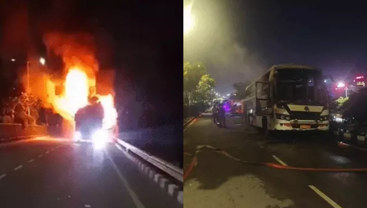 लखनऊ में चलती डबल डेकर AC बस बनी आग का गोला, 20 फीट उठी लपटें; 30 यात्री बाल-बाल बचे