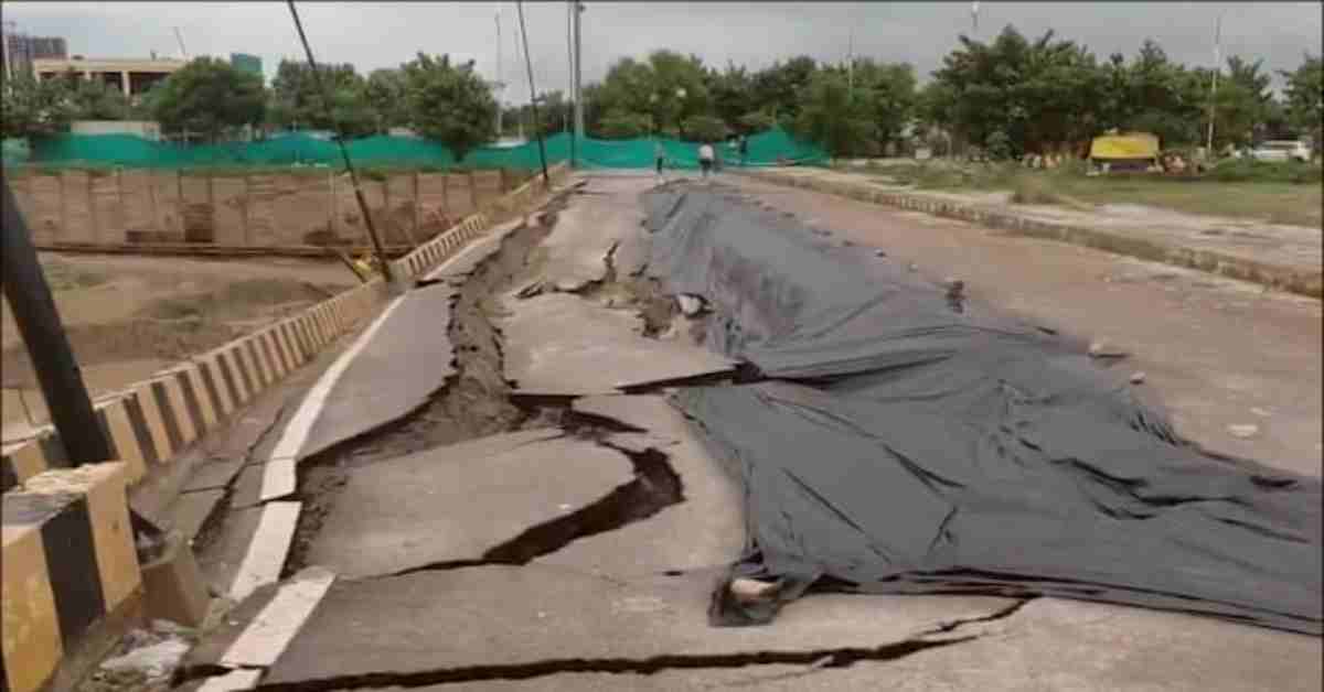 BJP सरकार में ‘विकास’ के बुरे दिनः इकाना स्टेडियम के पास 100 मीटर तक धंसी सड़क, राजधानी का हाल बेहाल तो प्रदेश का क्या होगा?