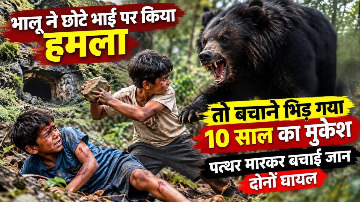 भालू ने छोटे भाई पर किया हमला तो बचाने भिड़ गया 10 साल का मुकेश, पत्थर मारकर बचाई जान, दोनों घायल