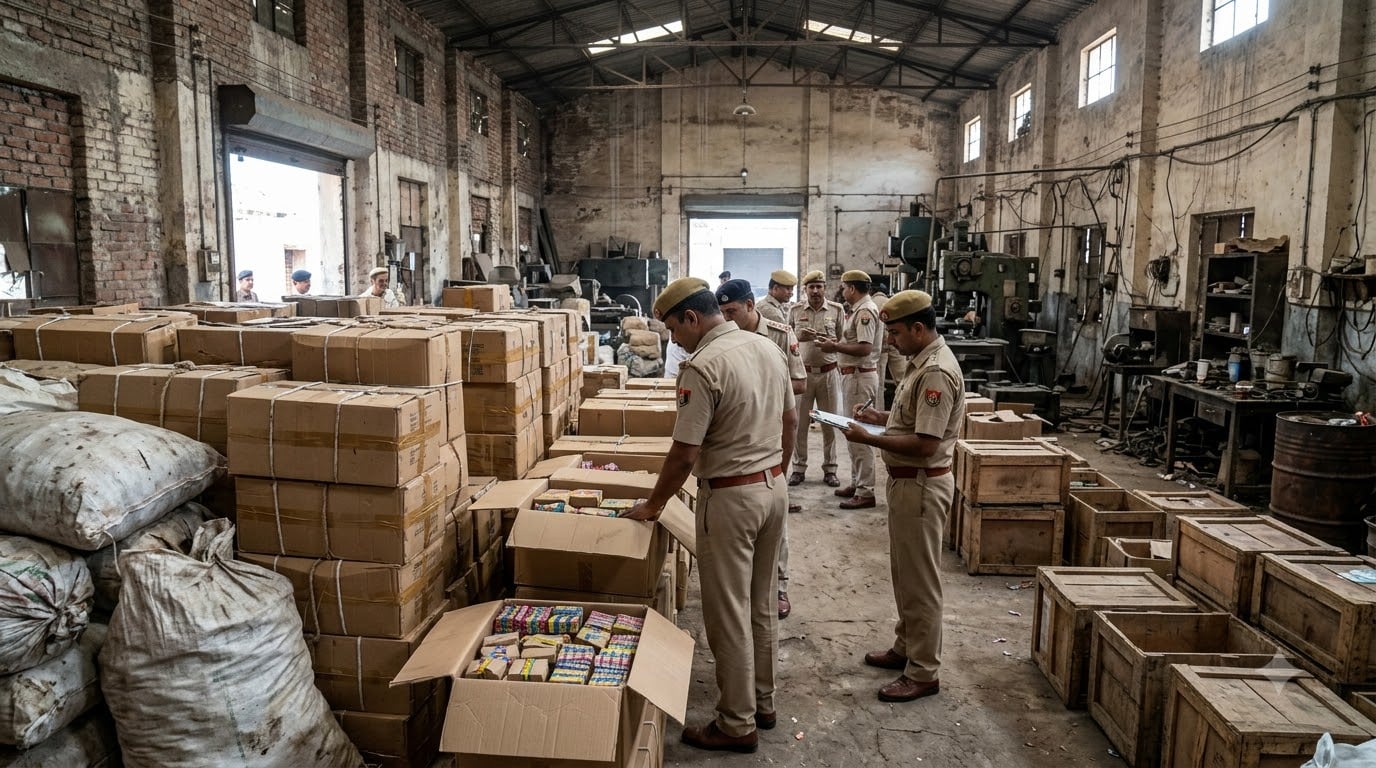 फैक्टरी में मिला पटाखों का बड़ा जखीरा, कीमत करीब 3 करोड़ रुपये