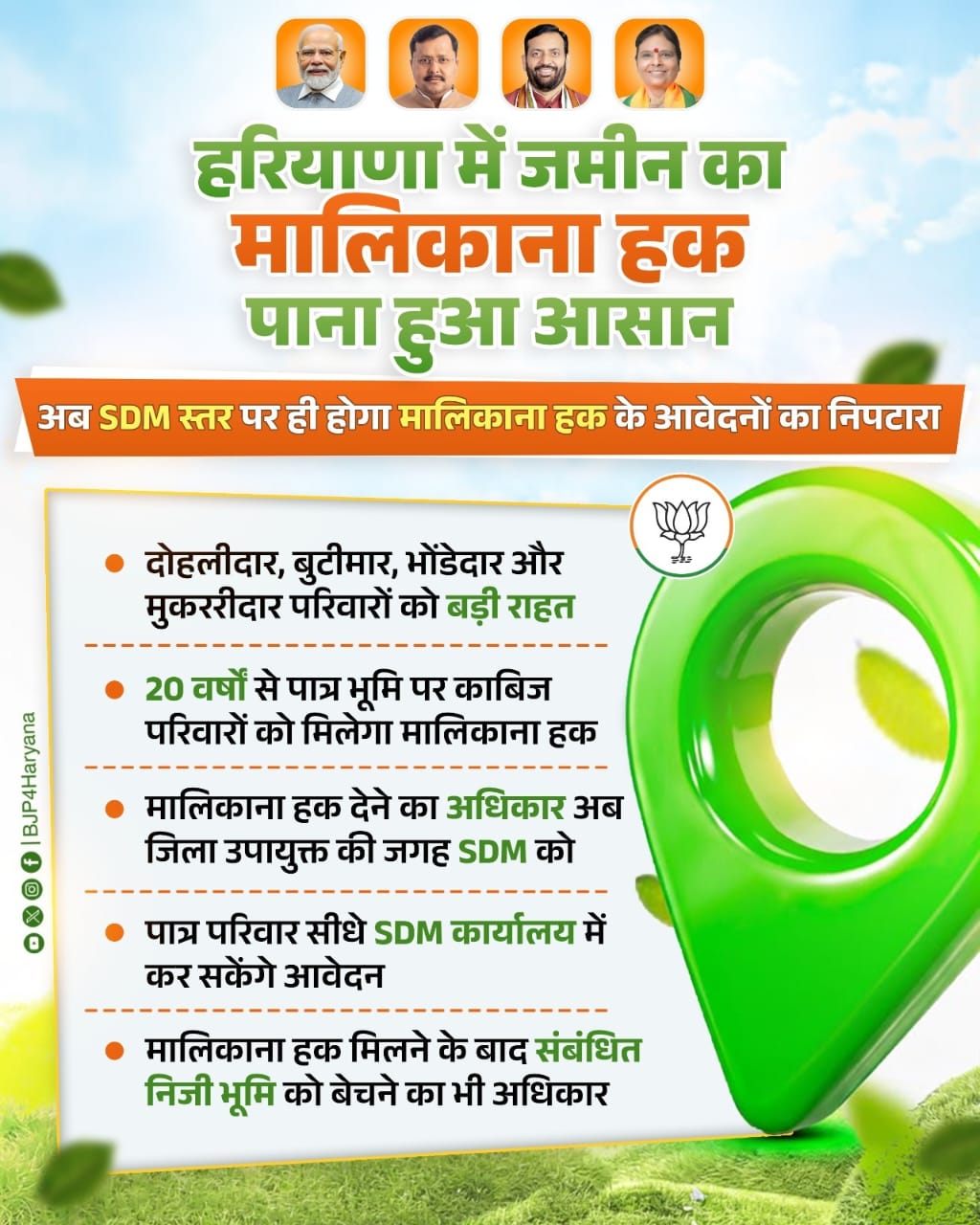 हरियाणा सरकार का बड़ा फैसला: 20 साल से काबिज परिवारों को मिलेगा जमीन का मालिकाना हक, अब SDM करेंगे निपटारा!