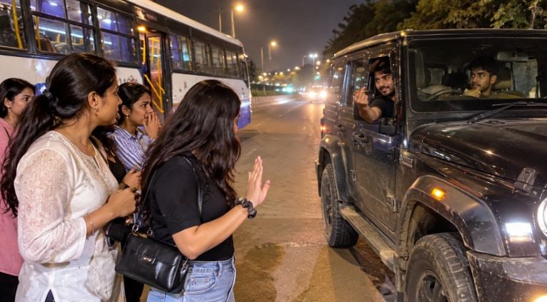 आधी रात थार सवारों की गुंडागर्दी! बस खराब होने पर सड़क किनारे खड़ी महिलाओं को किए अश्लील इशारे