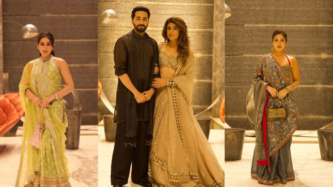 Ayushmann Khurrana की दिवाली पार्टी में जुटे सितारे, ग्रीन सूट में सारा अली खान तो लहंगे में दिखीं भूमि पेडनेकर
