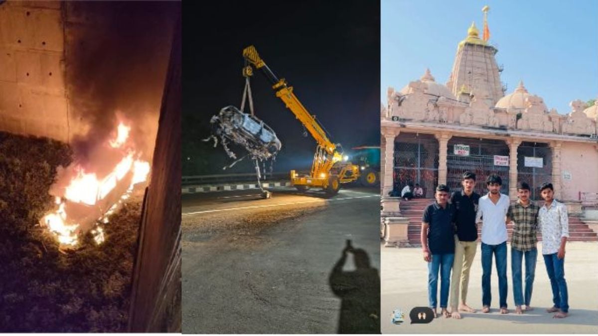 MP में दर्दनाक सड़क हादसा: पुलिया से टकराकर नीचे गिरी कार में लगी भीषण आग, सांवलिया सेठ के दर्शन कर लौट रहे 4 दोस्त जिंदा जले, 1 गंभीर