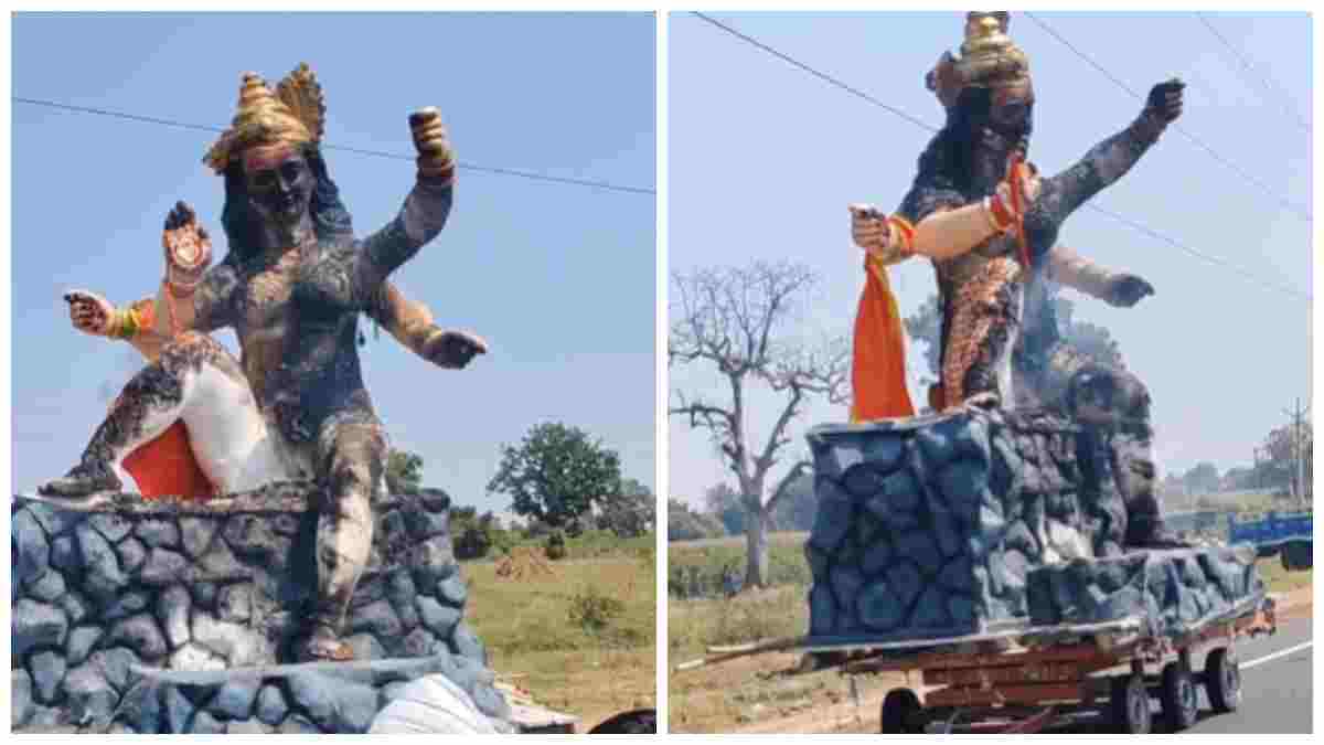 खंडवा में हाईवे पर खौफनाक हादसा: मां दुर्गा की प्रतिमा लाते समय हाईटेंशन लाइन से टकराया वाहन; 4 युवक झुलसे, प्रतिमा भी क्षतिग्रस्त
