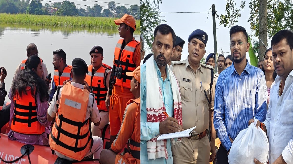 मुजफ्फरपुर में बाढ़ का जायजा लेने पहुंचे DM कुमार गौरव, प्रभावित इलाकों में बांटी राहत सामग्री