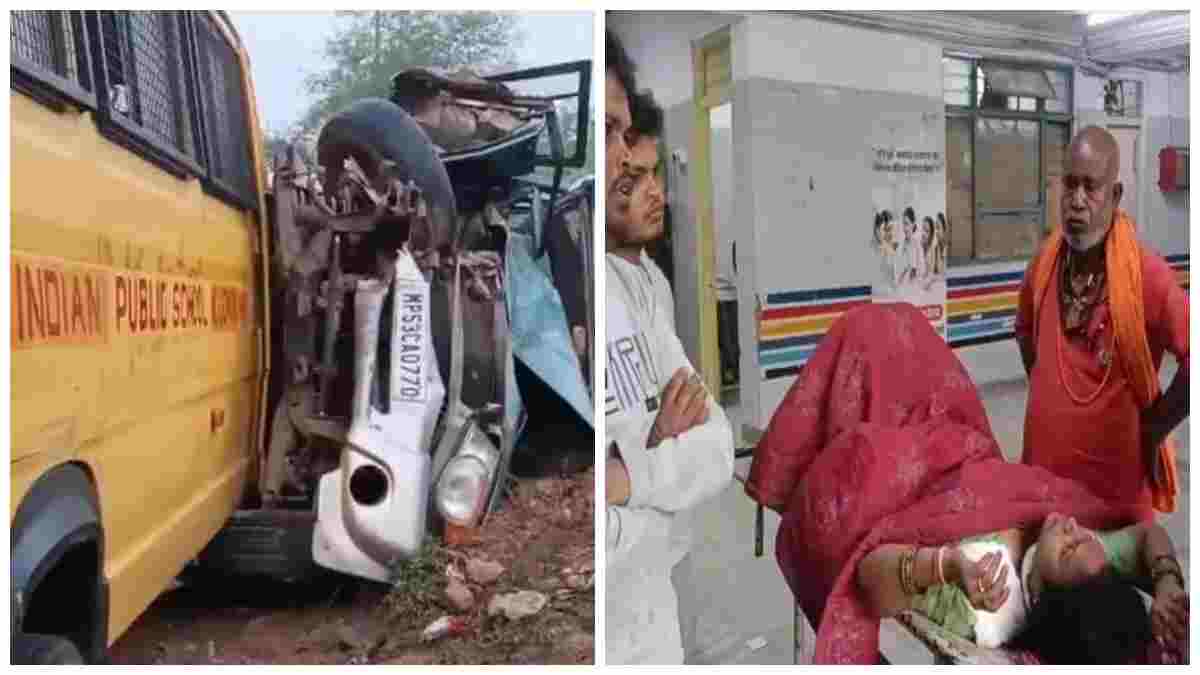 रीवा में भीषण सड़क हादसा: मैहर से दर्शन कर लौट रही बोलेरो और स्कूल बस में जोरदार भिड़ंत; 9 लोग घायल