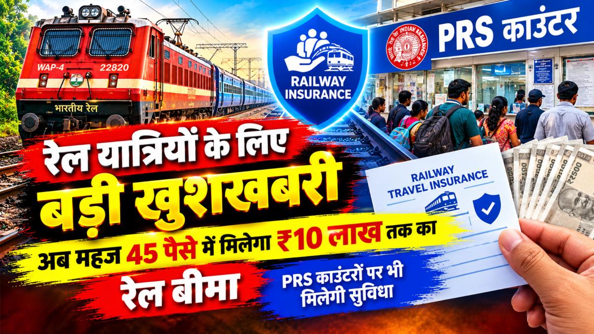रेल यात्रियों के लिए बड़ी खुशखबरी: अब महज 45 पैसे में मिलेगा ₹10 लाख तक का रेल बीमा, PRS काउंटरों पर भी मिलेगी सुविधा