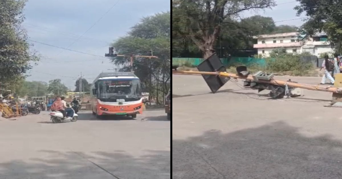 सुगम बस ने तोड़ा यातायात सिग्नल, टक्कर मारकर किया क्षतिग्रस्त! सीसीटीवी फुटेज आया सामने