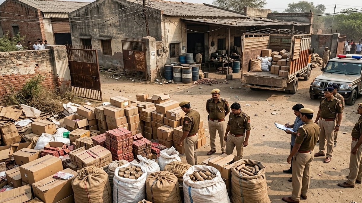 अखाड़े के पास चल रही थी पटाखा फैक्ट्री, पुलिस पहुंची तो सामने आया बड़ा मामला