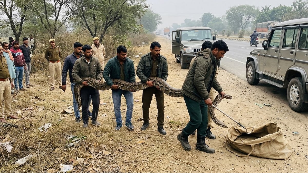 93 किलो के अजगर को पकड़ने में लगे 2 घंटे, फिर कहां छोड़ा गया?