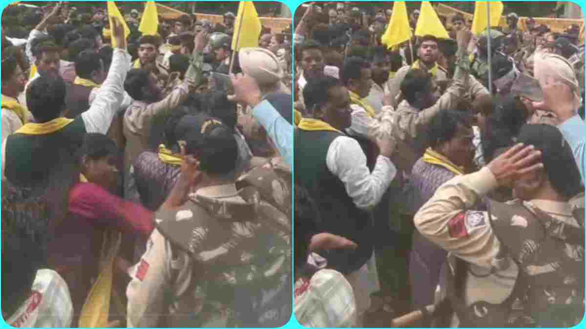 जयस के प्रदर्शन के दौरान महिला कार्यकर्ता की बदतमीजी, पुलिसकर्मी को जड़ा थप्पड़, अन्य अफसरों से भो हुई झूमाझटकी
