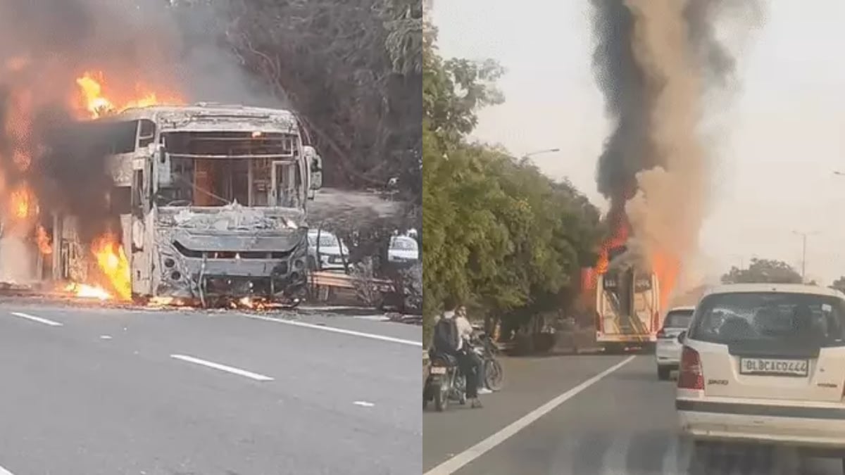 नोएडा एक्सप्रेसवे पर चलती स्लीपर बस में लगी आग, 32 यात्रियों ने भागकर बचाई जान