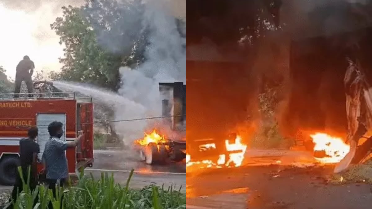 आगरा-अलीगढ़ हाईवे पर कंटेनर-डंपर में भीषण टक्कर, दो जिंदा जले