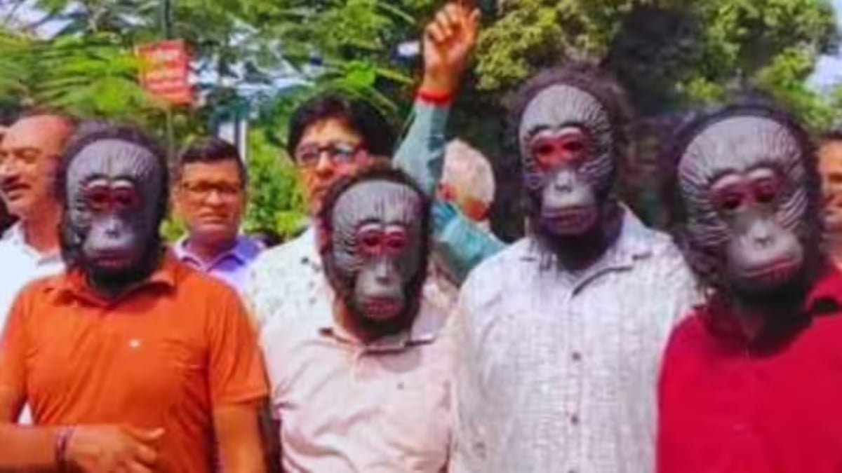 मेरठ में बंदरों का आतंक, मुखौटा पहनकर कमिश्नरी पहुंचे लोग; 200-300 के झुंड से दहशत