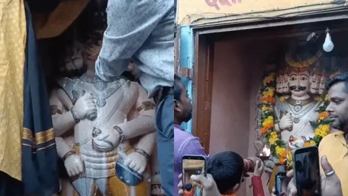 कानपुर में दशहरे पर खुला 200 साल पुराना दशानन मंदिर, दूध-दही से हुआ रावण का अभिषेक