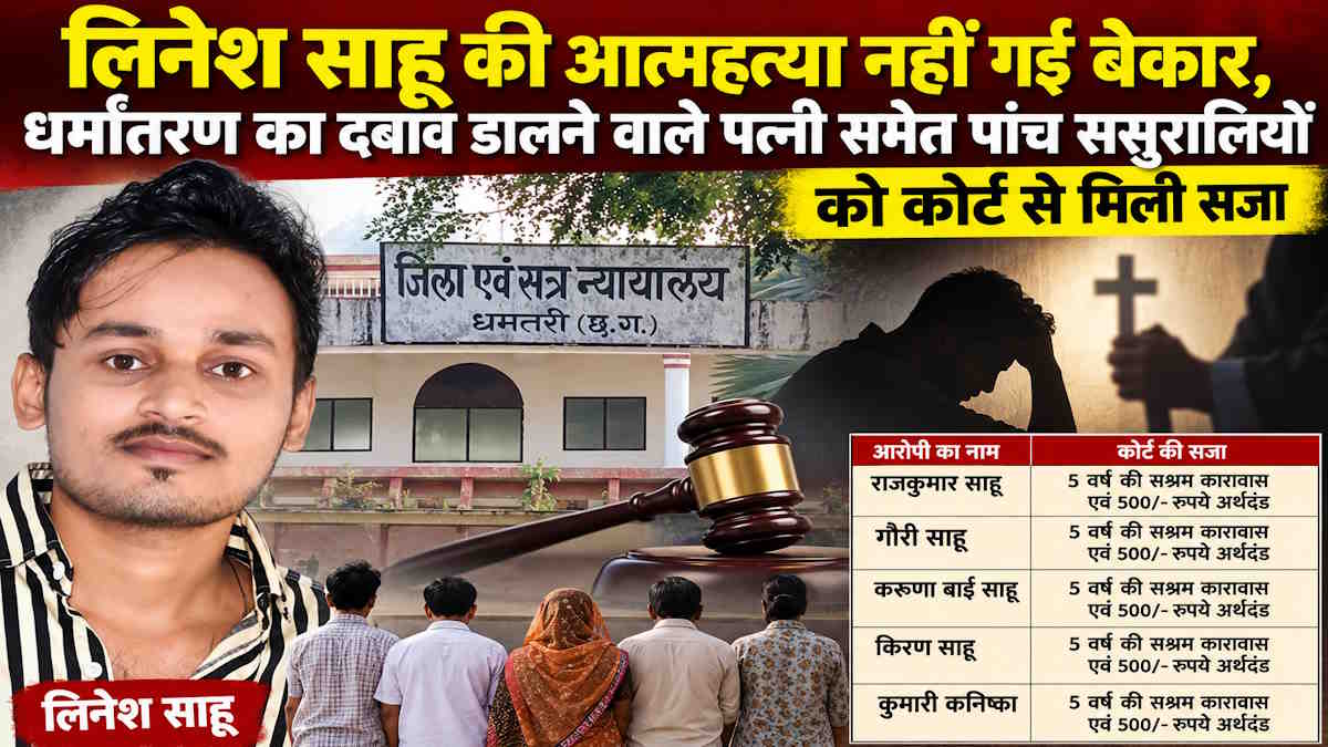 लिनेश साहू की आत्महत्या नहीं गई बेकार, धर्मांतरण का दबाव डालने वाले पत्नी समेत पांच ससुरालियों को कोर्ट से मिली सजा