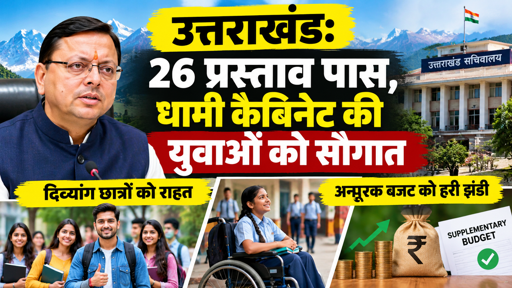 Dhami Cabinet Decision: उत्तराखंड कैबिनेट में 26 प्रस्ताव पर लगी मुहर! युवाओं और दिव्यांग छात्रों के लिए बड़ा ऐलान