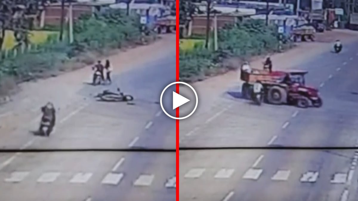 मौत का लाइव VIDEO: ट्रैक्टर ट्रॉली की चपेट में आया बाइक सवार युवक, मौके पर गई जान