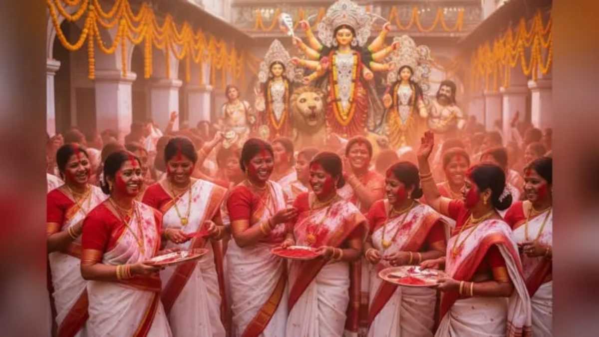 सिंदूर खेला: मां दुर्गा को सिंदूर लगाकर सुहागिनें मांगेंगी अखंड सौभाग्य