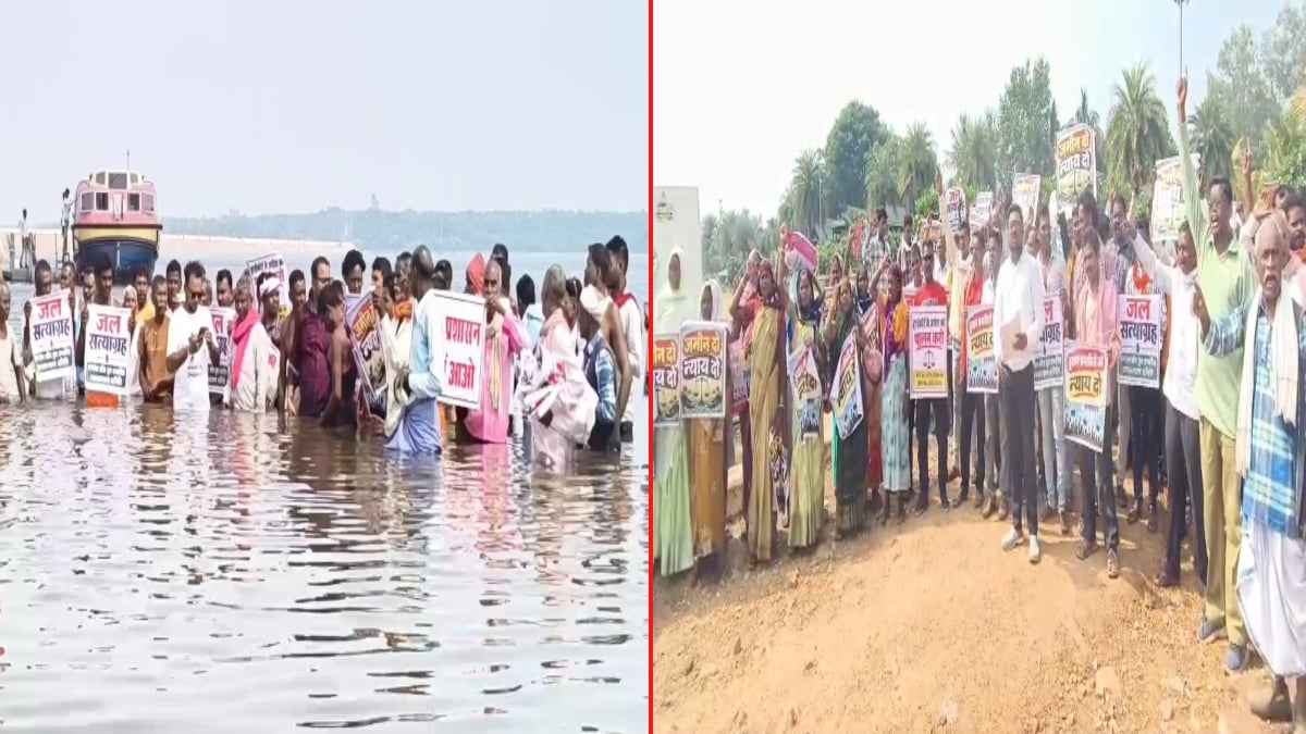 डुबान प्रभावितों का विरोध प्रदर्शन: गंगरेल बांध तट पर किया जल सत्याग्रह, भूमि और उचित विस्थापन देने की मांग